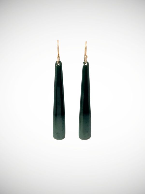 Moko Pounamu NZ Genuine Inanga Greenstone & 9ct Gold Earrings - Whareko