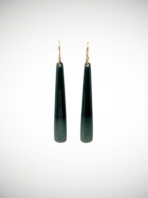Moko Pounamu NZ Genuine Inanga Greenstone & 9ct Gold Earrings - Whareko
