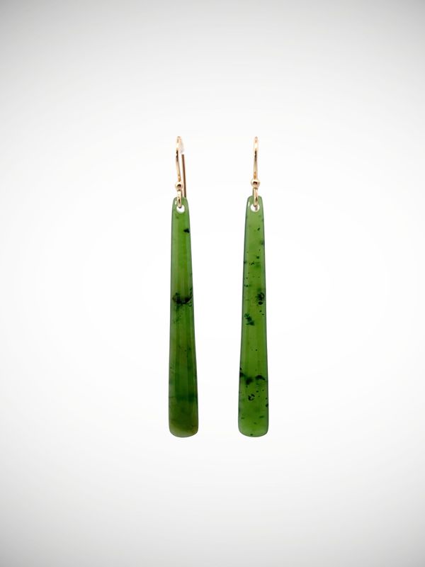 Moko Pounamu NZ Genuine Kahurangi Flower Greenstone & 9ct Gold Earrings - Namu