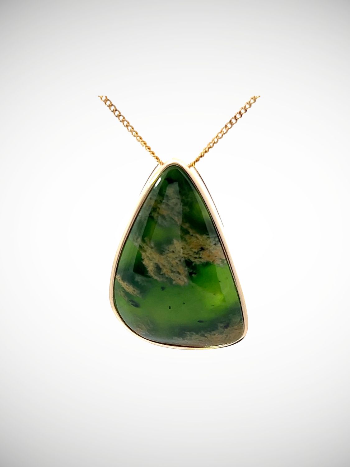 Moko Pounamu Slider NZ Genuine Kawakawa Flower Greenstone & 9ct Gold - Hunaiti