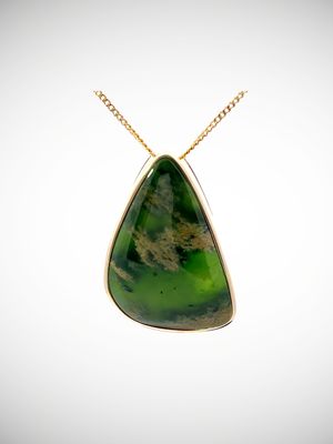 Moko Pounamu Slider NZ Genuine Kawakawa Flower Greenstone & 9ct Gold - Hunaiti