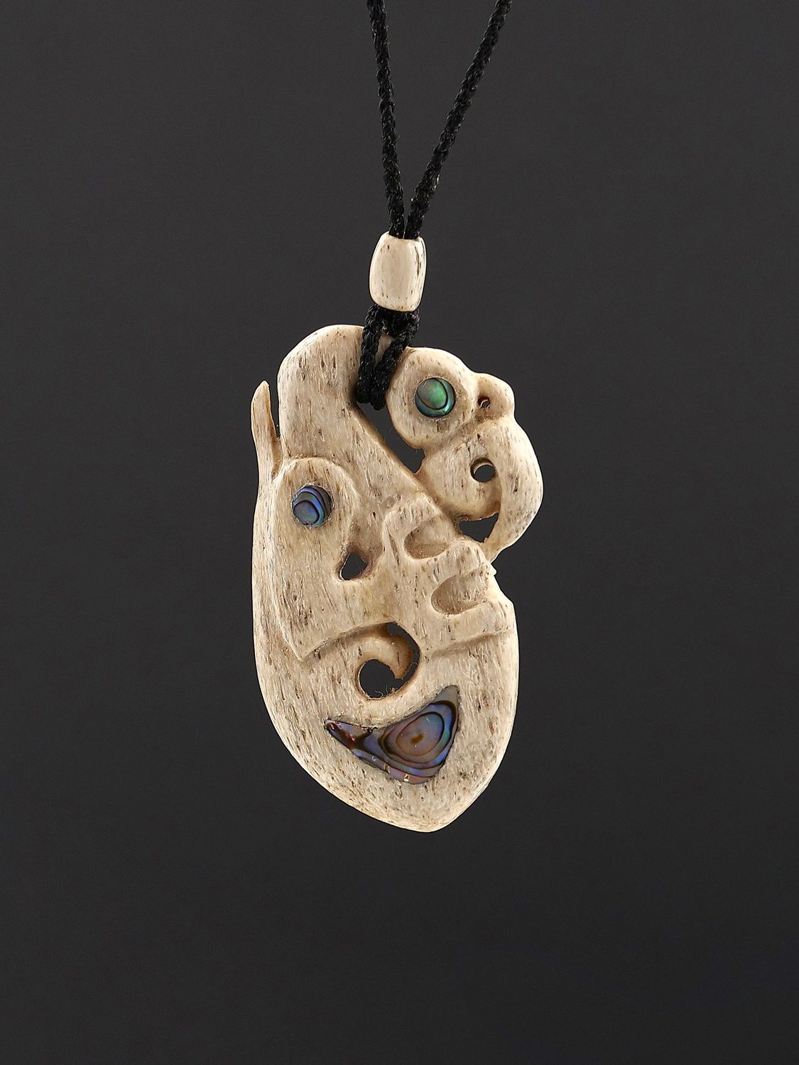Moko Pounamu,  Manaia Genuine Whale Bone Carving - Raukawa