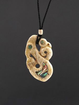 Moko Pounamu Manaia Genuine Whale Bone Carving - Kereru