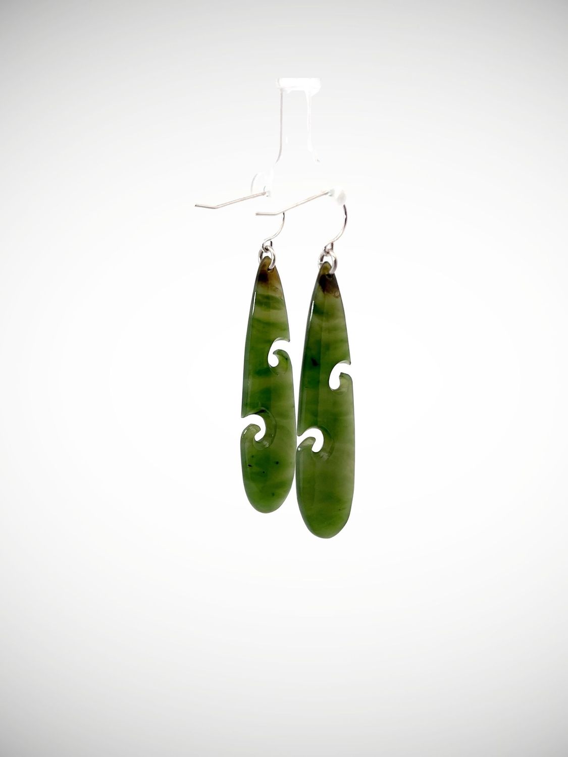Moko Pounamu NZ Genuine Kahurangi Greenstone & Sterling Silver Earrings with Koru - Rarotoka