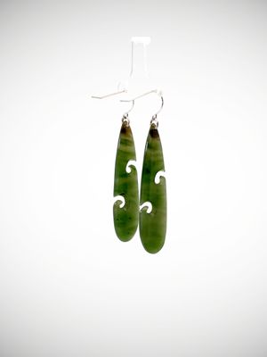 Moko Pounamu NZ Genuine Kahurangi Greenstone & Sterling Silver Earrings with Koru - Rarotoka