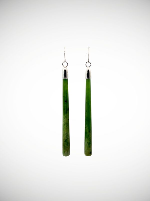 Moko Pounamu NZ Kahotea Greenstone & Sterling Silver Earrings - Oruahine