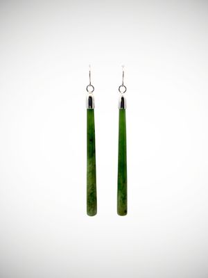 Moko Pounamu NZ Kahotea Greenstone & Sterling Silver Earrings - Oruahine