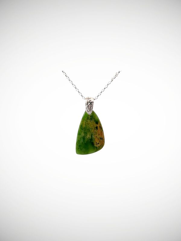 Moko Pounamu Kuru (Drop) NZ Genuine Kahurangi Flower Greenstone & Sterling Silver - Tititea