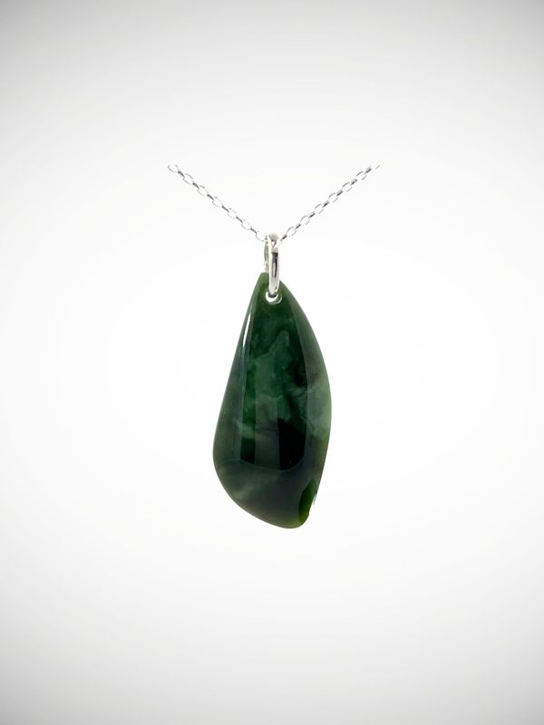 Moko Pounamu Roimata (Teardrop) NZ Genuine Auhunga Greenstone with Sterling Silver bail - Turihuka