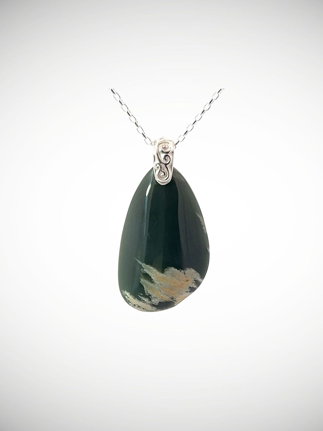 Moko Pounamu Roimata (Teardrop) NZ Genuine Inanga Greenstone with Sterling Silver bail - Manuhaea