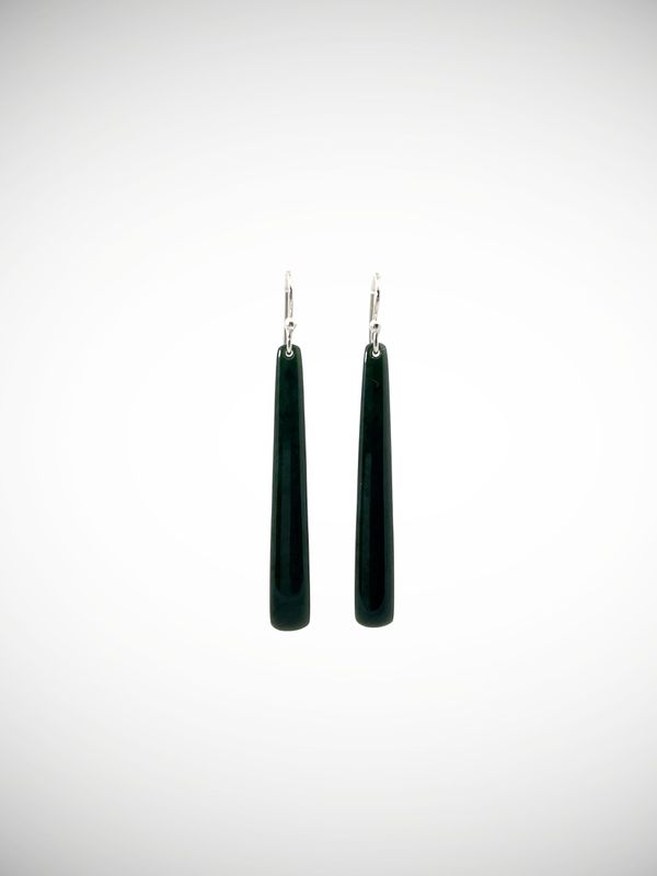 Moko Pounamu NZ Inanga Greenstone & Sterling Silver Earrings - Hokau