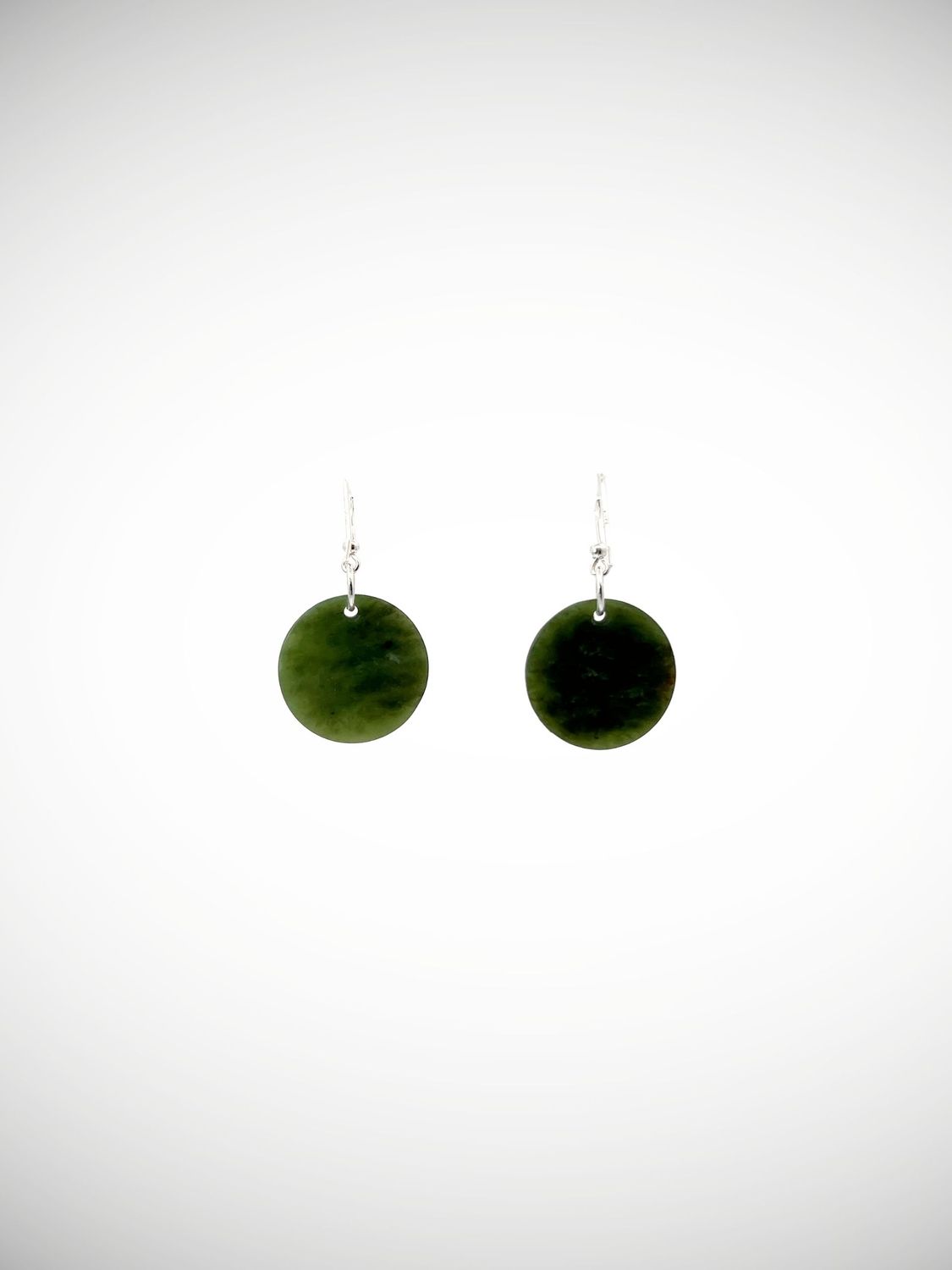Moko Pounamu Porohita (Disc) NZ Genuine Auhunga Greenstone & Sterling Silver Earrings - Kaikakapo