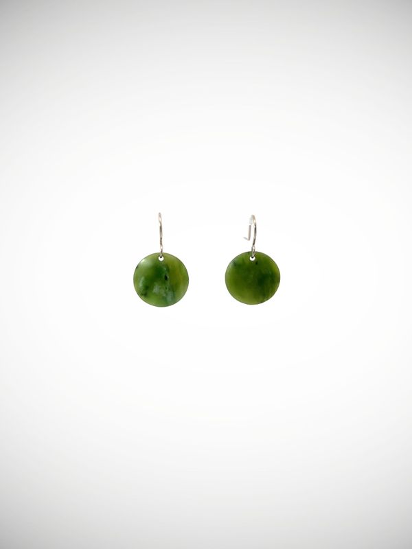 Moko Pounamu Porohita (Disc) NZ Genuine Kahurangi Greenstone & Sterling Silver Earrings - Whenua Hou