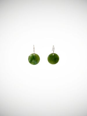 Moko Pounamu Porohita (Disc) NZ Genuine Kahurangi Greenstone & Sterling Silver Earrings - Whenua Hou