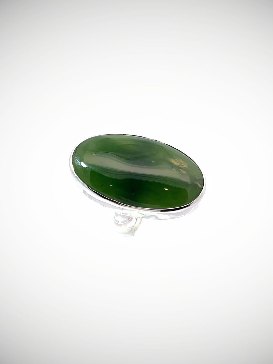 Moko Pounamu Jewellery NZ Genuine Large Oval Cut Kawakawa Flower Pounamu & Sterling Silver Ring - Oturokua