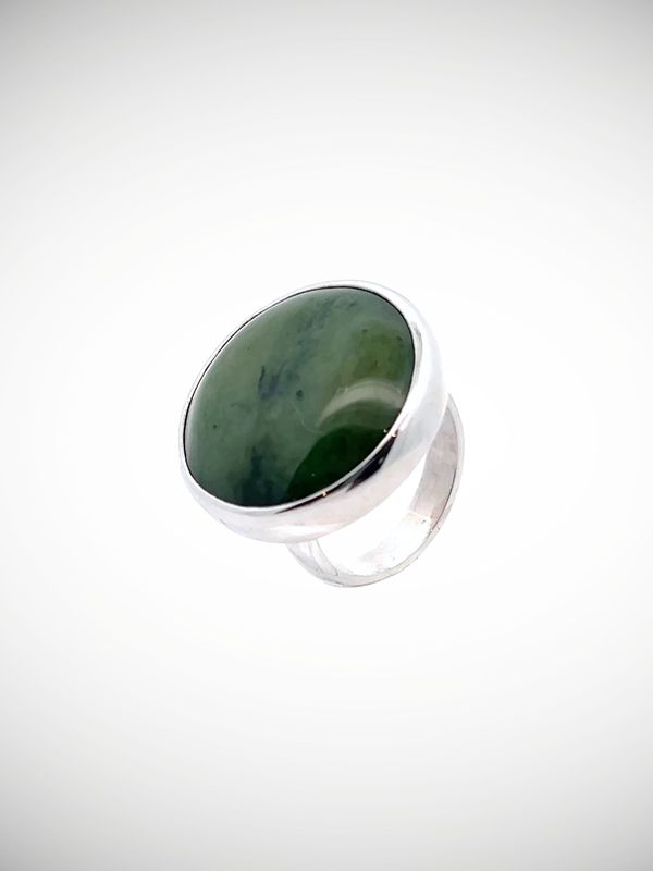 Moko Pounamu Jewellery NZ Genuine Kawakawa Pounamu & Sterling Silver Ring - Whakaoma