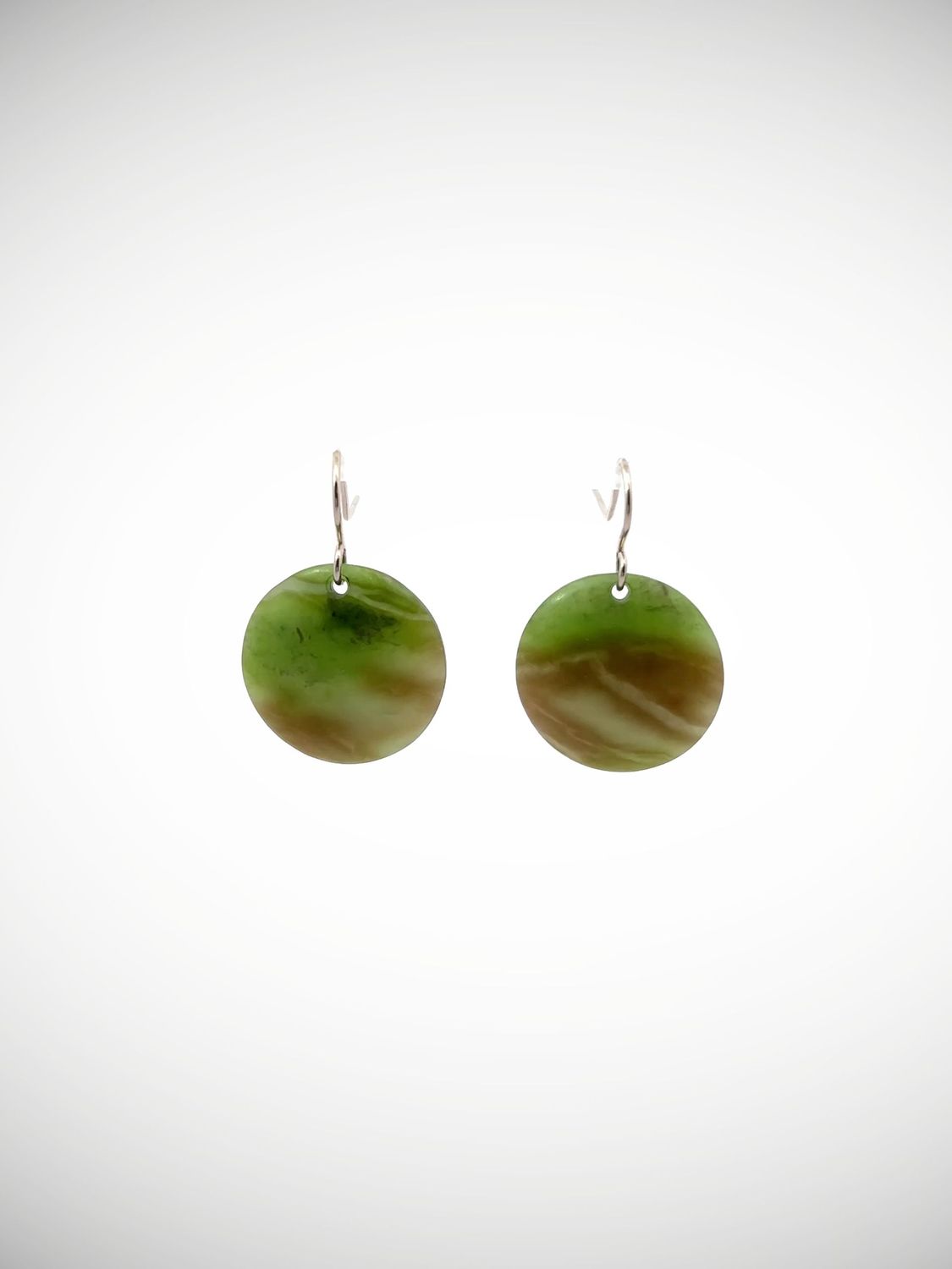 Moko Pounamu Porohita (Disc) NZ Genuine Kahurangi Greenstone & Sterling Silver Earrings - Takereha