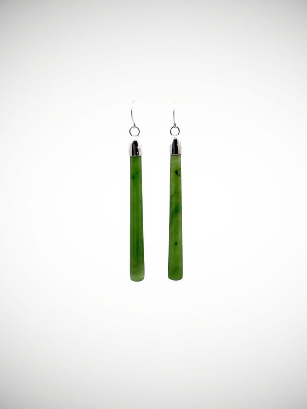 Moko Pounamu NZ Kahurangi Greenstone & Sterling Silver Earrings - Iwituaroa
