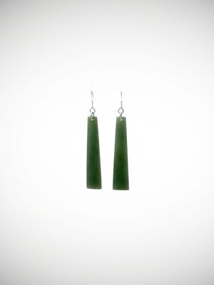 Moko Pounamu NZ Inanga Greenstone & Sterling Silver Earrings - Te Paparoa