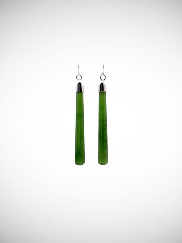 Moko Pounamu NZ Kahurangi Greenstone & Sterling Silver Earrings - Okari