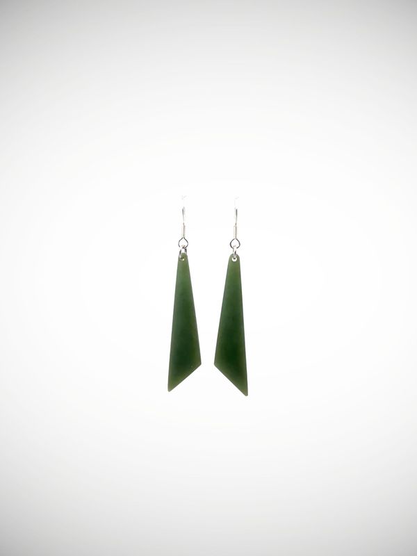 Moko Pounamu NZ Inanga Greenstone & Sterling Silver Earrings - Kawau