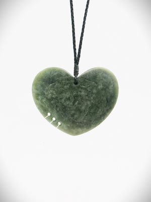 Moko Pounamu Heart NZ Genuine Kahotea Greenstone - Takaka