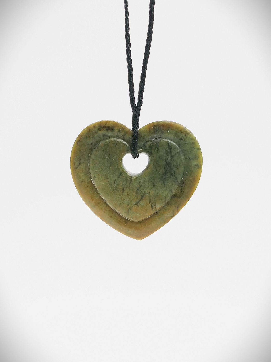Moko Pounamu Heart NZ Genuine Raukaraka Greenstone  - Hereweka