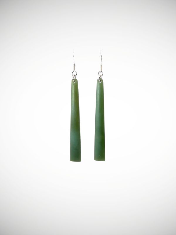 Moko Pounamu NZ Inanga Greenstone & Sterling Silver Earrings - Kopuwai