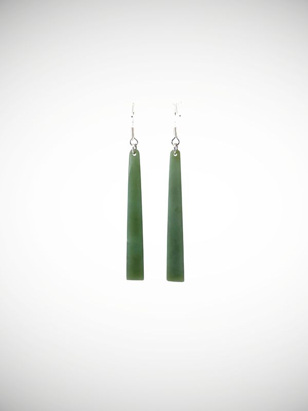 Moko Pounamu NZ Inanga Greenstone & Sterling Silver Earrings - Maniatoto