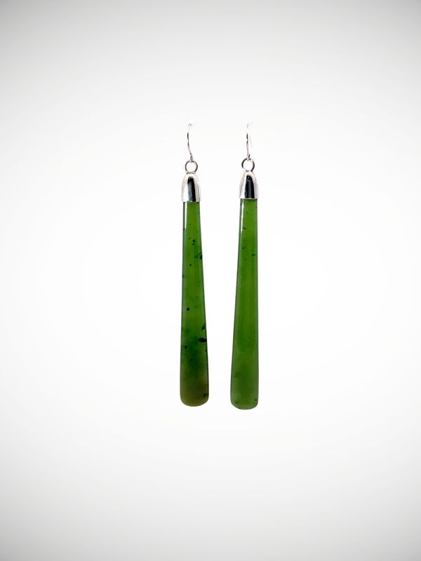 Moko Pounamu NZ Kahotea Greenstone & Sterling Silver Earrings - Waikuku
