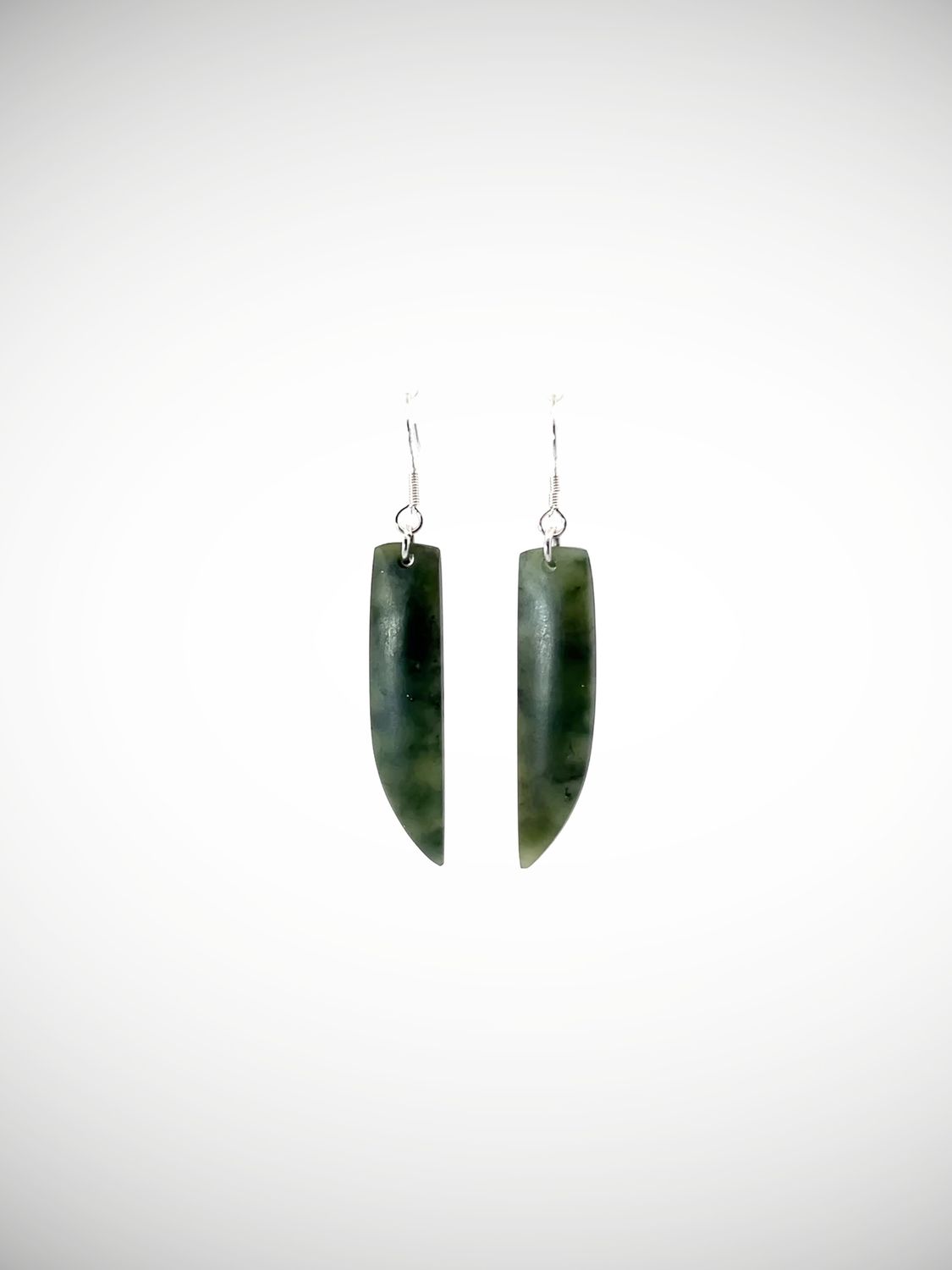Moko Pounamu NZ Inanga Greenstone & Sterling Silver Earrings - Kahikatea
