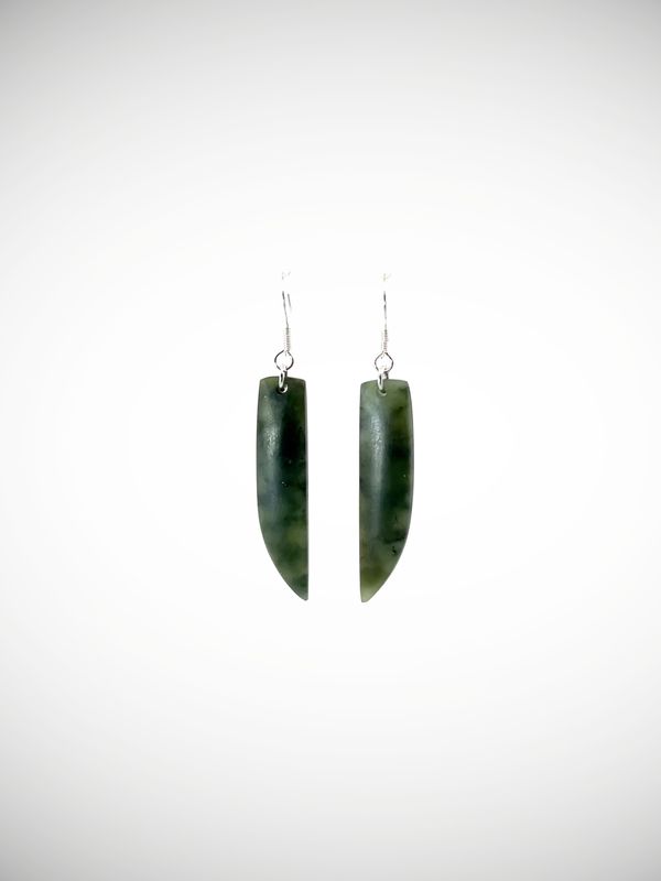 Moko Pounamu NZ Inanga Greenstone & Sterling Silver Earrings - Kahikatea