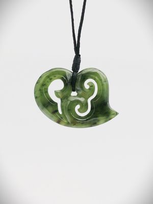 Moko Pounamu Heart NZ Genuine Kawakawa Greenstone - Taramoa