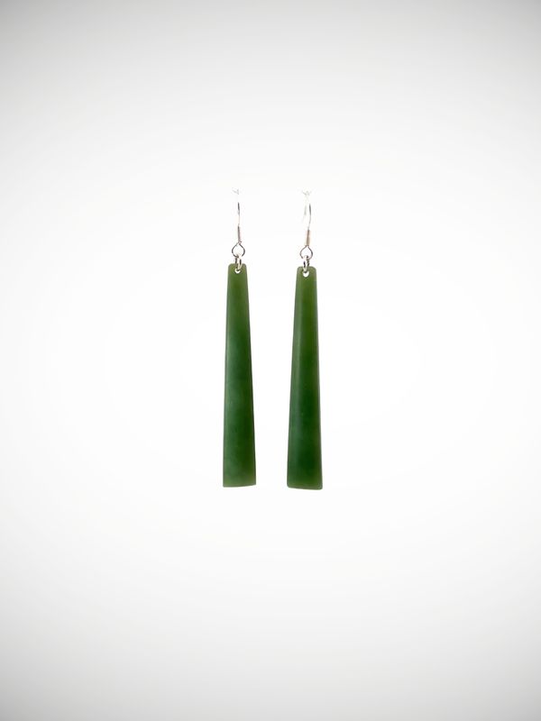 Moko Pounamu NZ Inanga Greenstone & Sterling Silver Earrings - Pahauhau