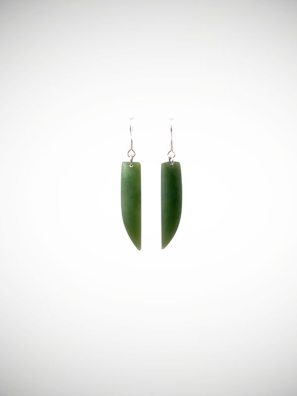 Moko Pounamu NZ Inanga Greenstone & Sterling Silver Earrings - Wakatu