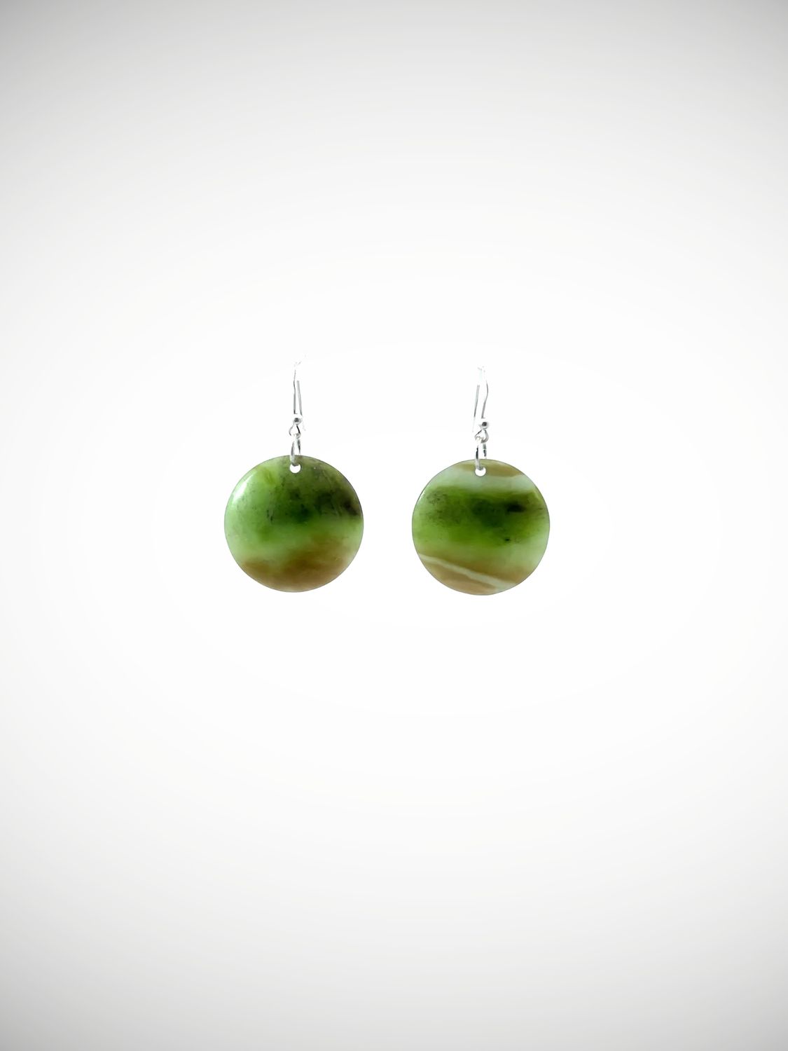 Moko Pounamu Porohita (Disc) NZ Genuine Kahurangi Greenstone & Sterling Silver Earrings - Makatipua