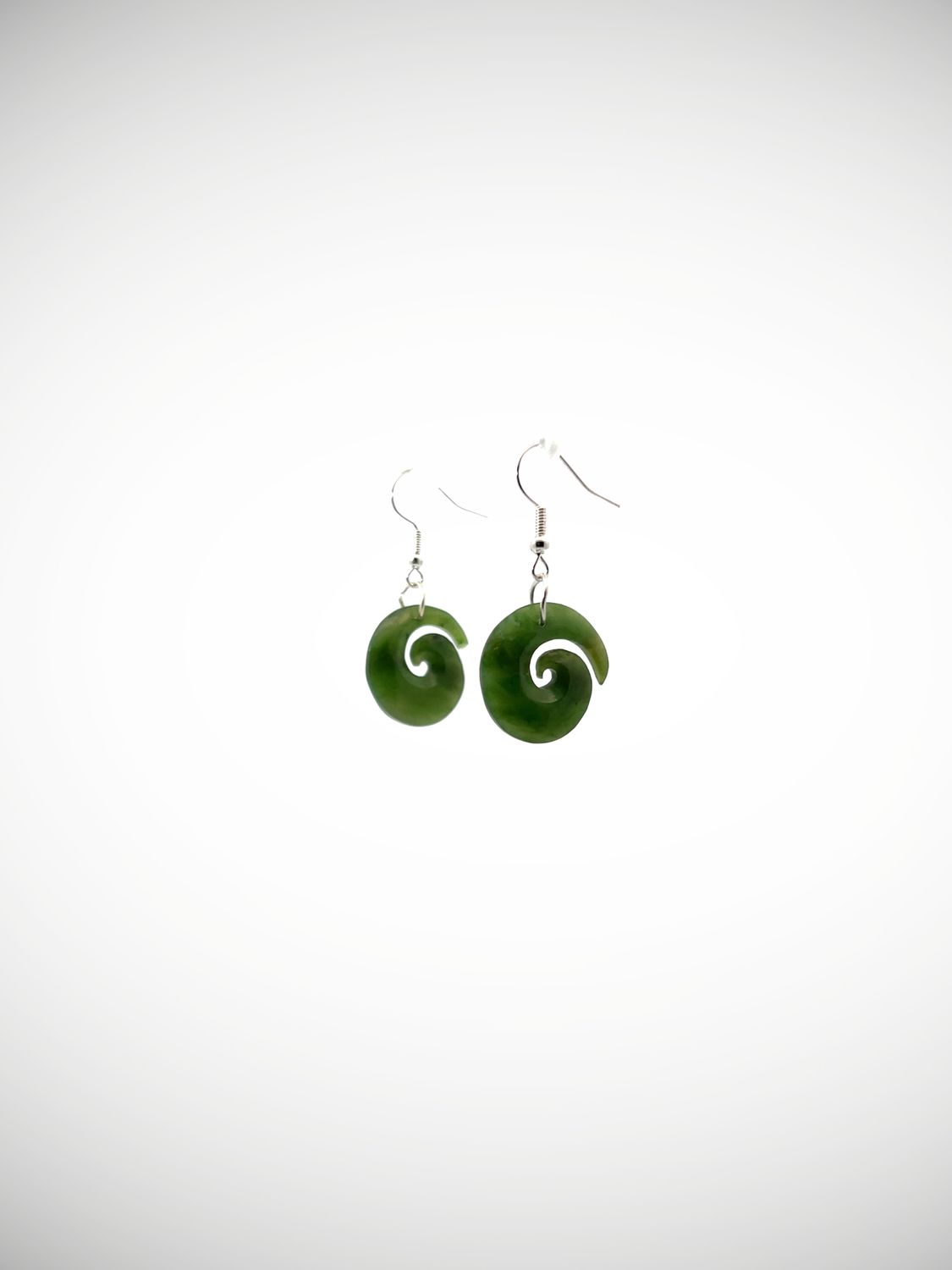 Moko Pounamu Koru NZ Kahurangi Greenstone & Sterling Silver Earrings - Otamatakou