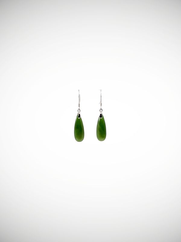 Moko Pounamu Drop NZ Kahurangi Greenstone & Sterling Silver Earrings - Manuherekia