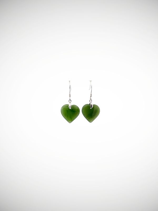 Moko Pounamu Heart NZ Kahurangi Greenstone & Sterling Silver Earrings - Tititea