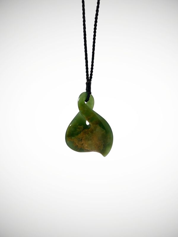 Moko Pounamu Single Pikorua (Twist) NZ Genuine Kahotea Flower Greenstone - Waiautoa