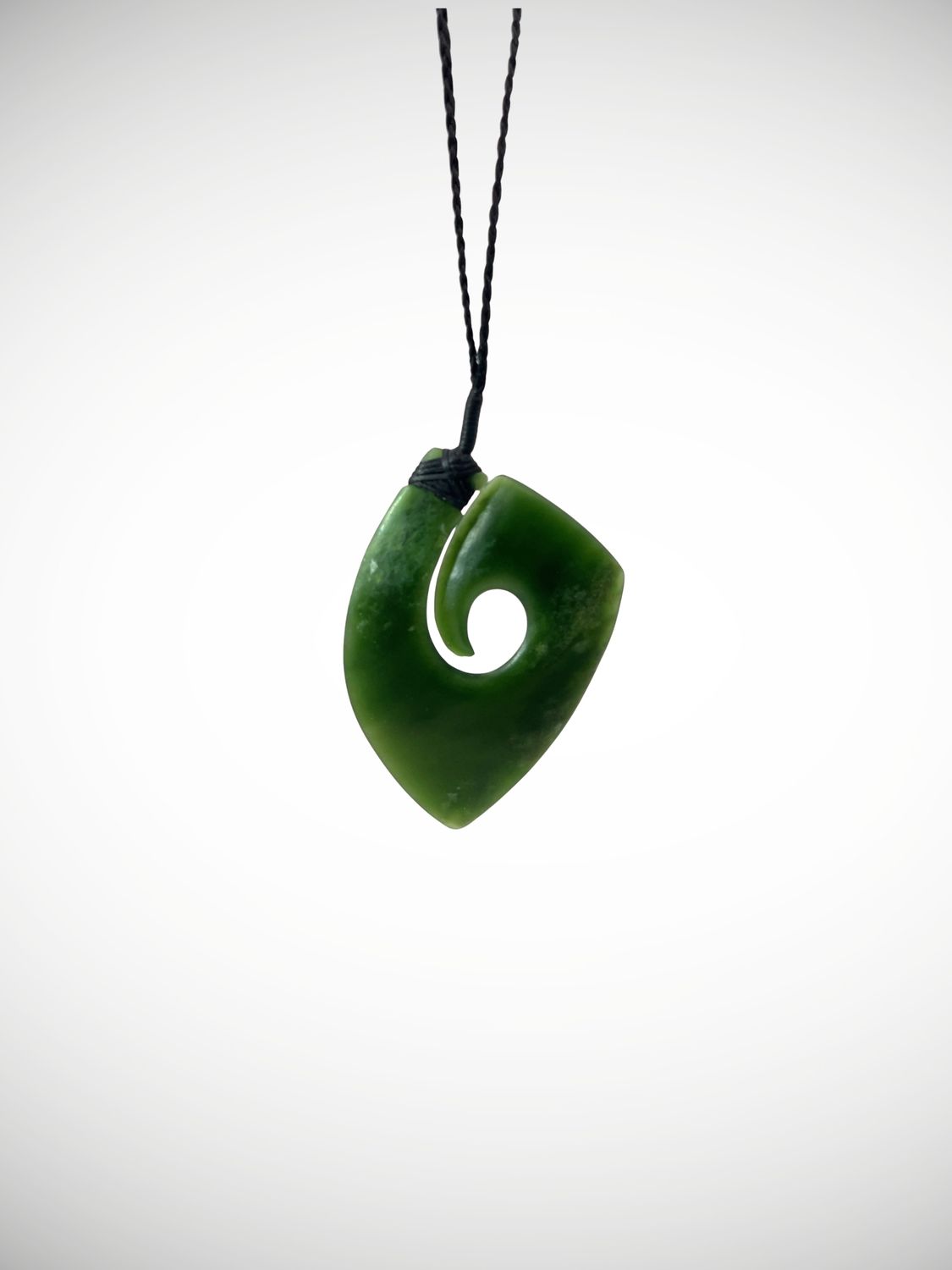 Moko Pounamu Hei Matau (Hook) NZ Genuine Kawakawa Greenstone - Maukatere