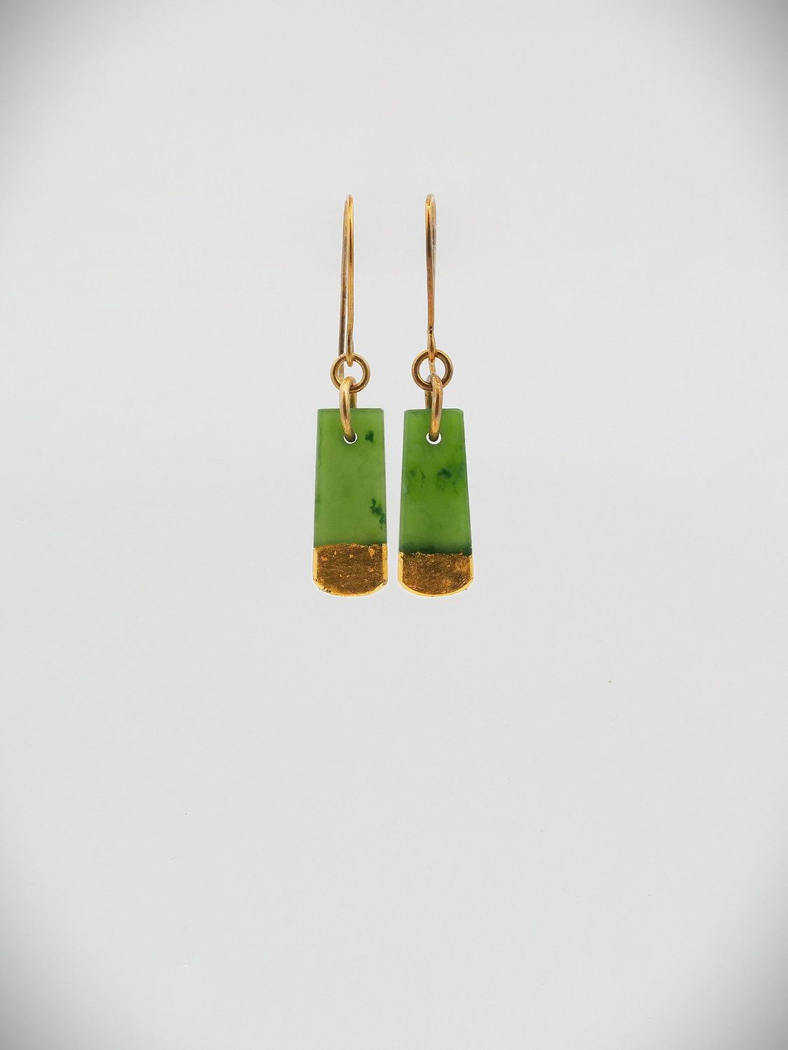 Moko Pounamu Ana Krakosky NZ Genuine Kahurangi Greenstone & Gold Accent Earrings - Koura