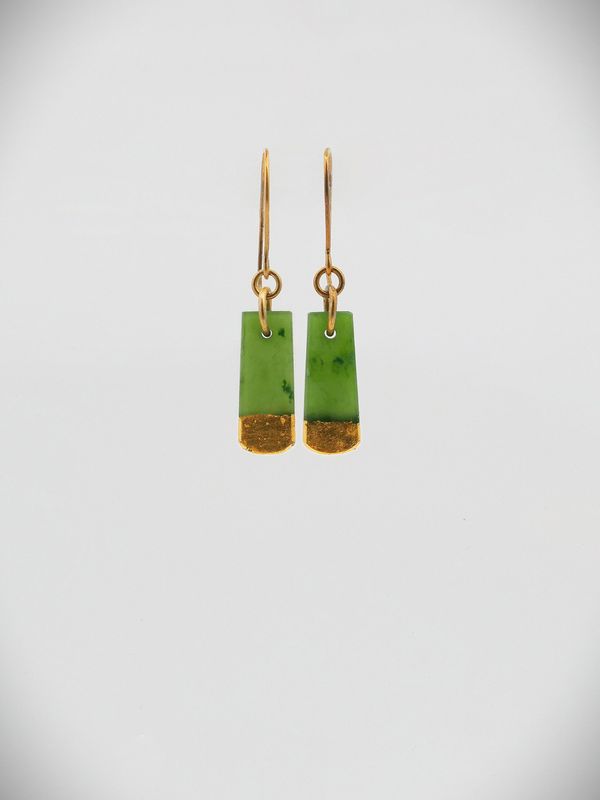 Moko Pounamu Ana Krakosky NZ Genuine Kahurangi Greenstone & Gold Accent Earrings - Koura