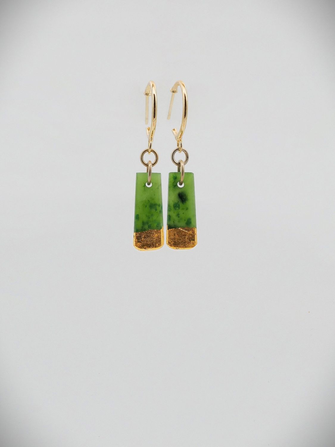 Moko Pounamu Ana Krakosky NZ Genuine Kahurangi Greenstone & Gold Accent Earrings - Hatuma
