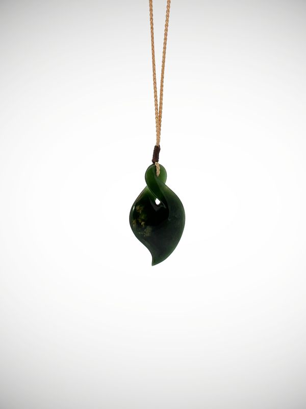 Moko Pounamu Single Pikorua (Twist) NZ Genuine Kawakawa Flower Greenstone - Tirau