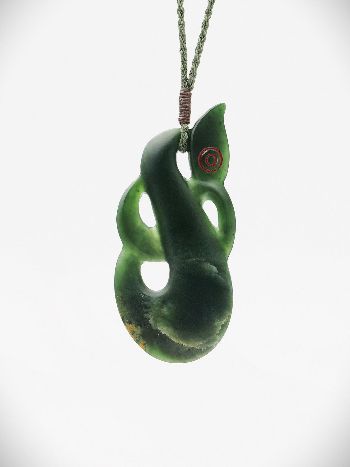 Moko Pounamu Manaia NZ Genuine Kawakawa Flower Greenstone - Kenepuru