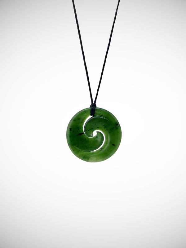 Moko Pounamu Double Koru NZ Genuine Kahurangi Greenstone - Tahuna