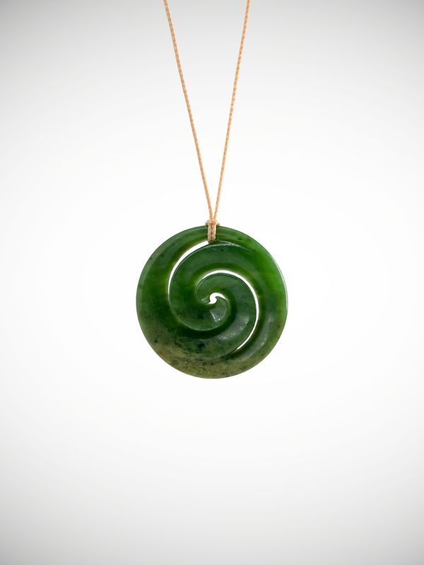 Moko Pounamu Double Koru NZ Genuine Kahurangi Flower Greenstone - Pikirakatahi