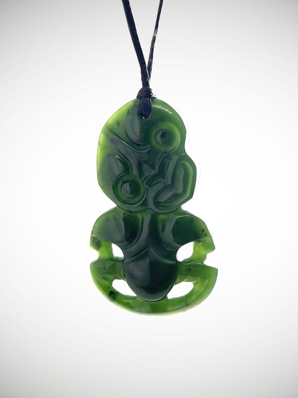 Moko Pounamu Hei Tiki NZ Genuine Kawakawa Greenstone - Omokoroa