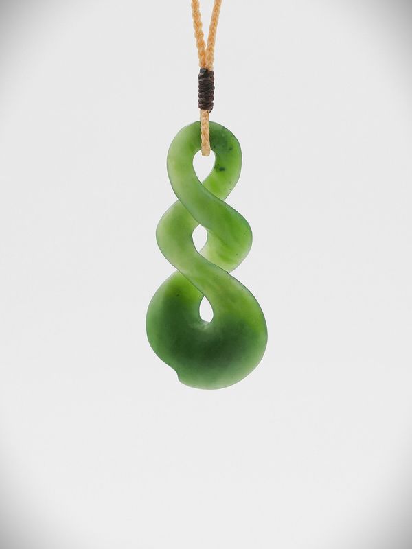 Moko Pounamu Double Pikorua (Twist) NZ Genuine Kahurangi Greenstone - Kaweka